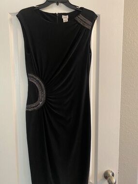 RARE Cache Signature Black Evening Dress – Chain Embellished, Size L, NWOT
